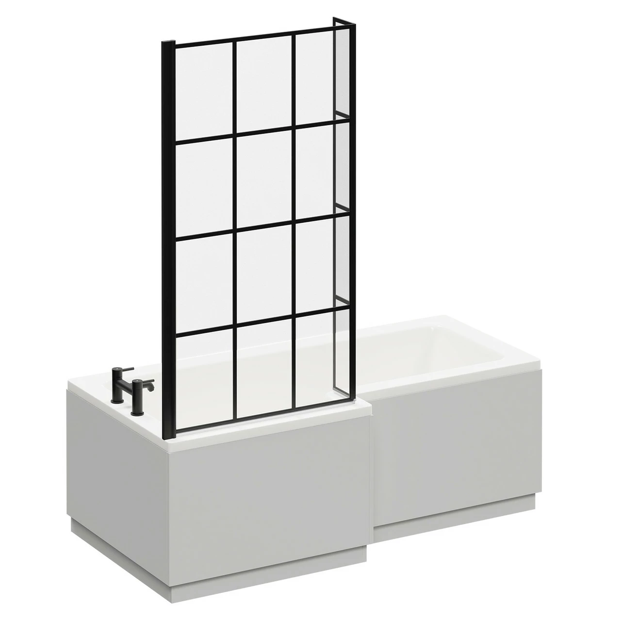 Loire 1700mm Left Hand L Shaped Shower Bath With Matt Black Bath Screen And Gloss Grey Peal Front And End Bath Panel - Image 3