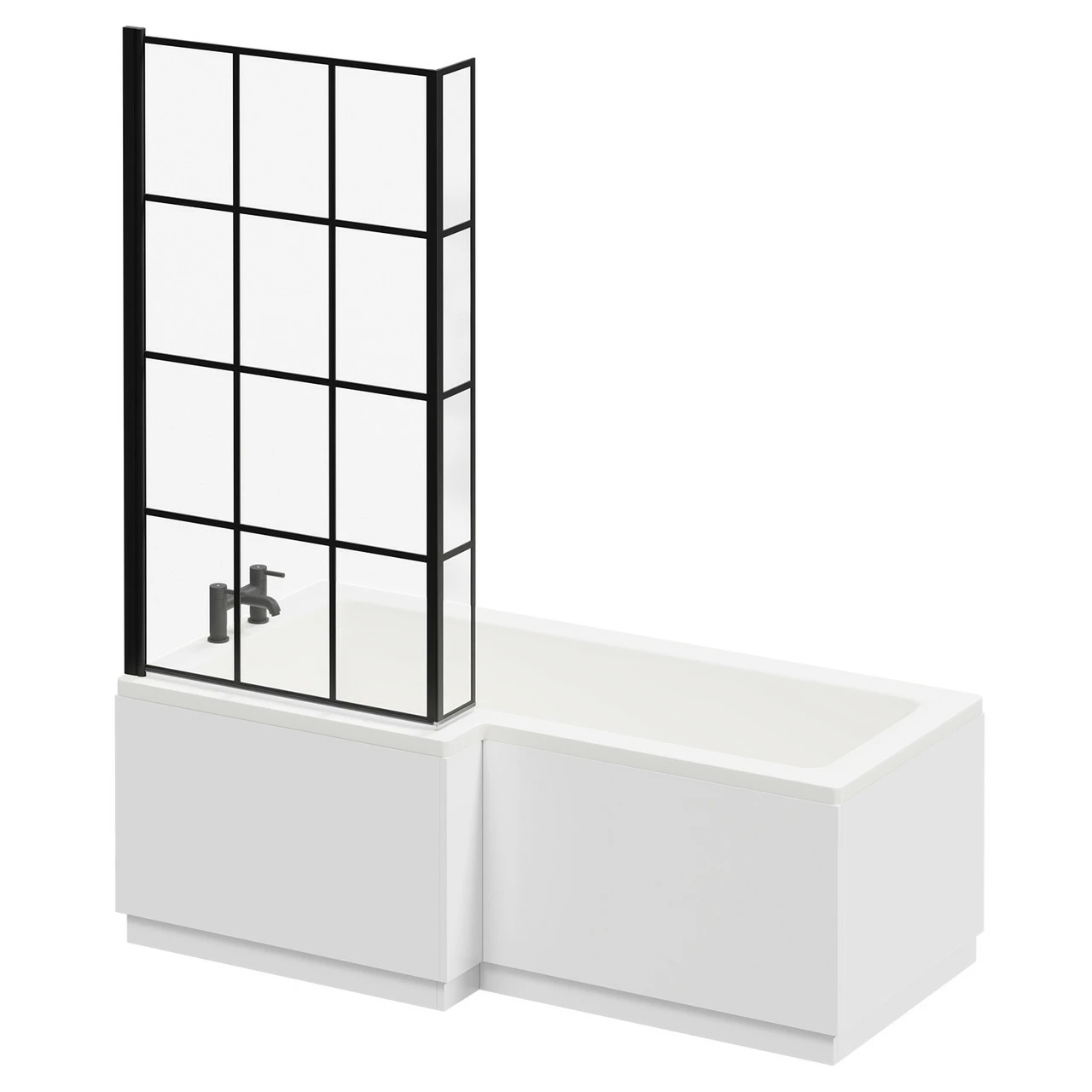Loire 1700mm Left Hand L Shaped Shower Bath With Matt Black Bath Screen And Gloss White Front And End Bath Panel - Image 2