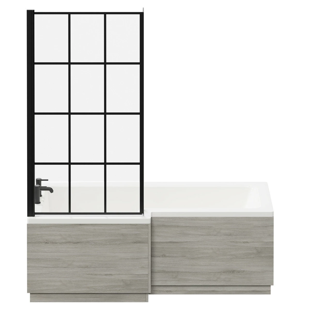 Loire 1700mm Left Hand L Shaped Shower Bath With Matt Black Bath Screen And Molina Ash Front And End Bath Panel - Image 4