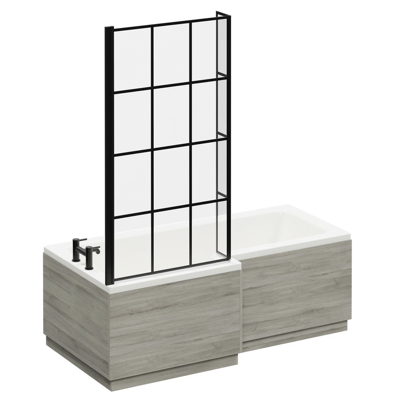 Loire 1700mm Left Hand L Shaped Shower Bath With Matt Black Bath Screen And Molina Ash Front And End Bath Panel - Image 3