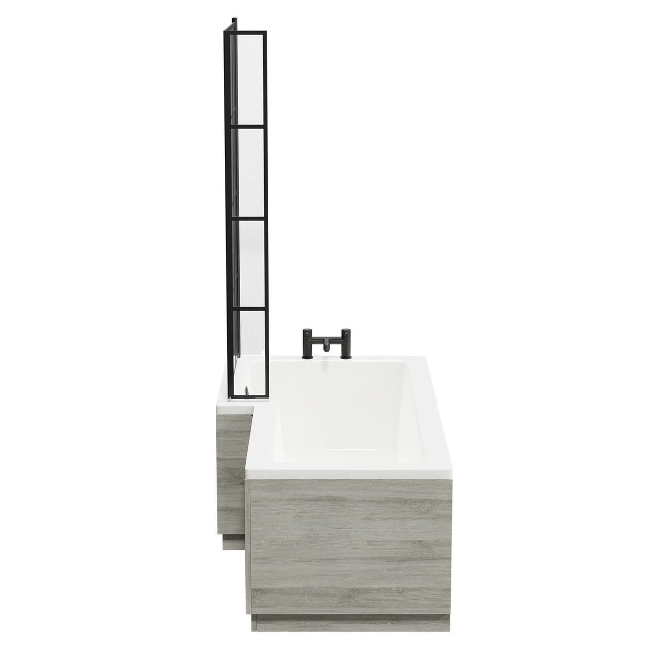 Loire 1700mm Left Hand L Shaped Shower Bath With Matt Black Bath Screen And Molina Ash Front And End Bath Panel - Image 5