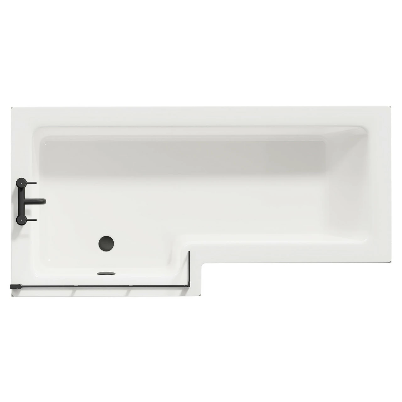 Loire 1700mm Left Hand L Shaped Shower Bath With Matt Black Bath Screen And Molina Ash Front And End Bath Panel