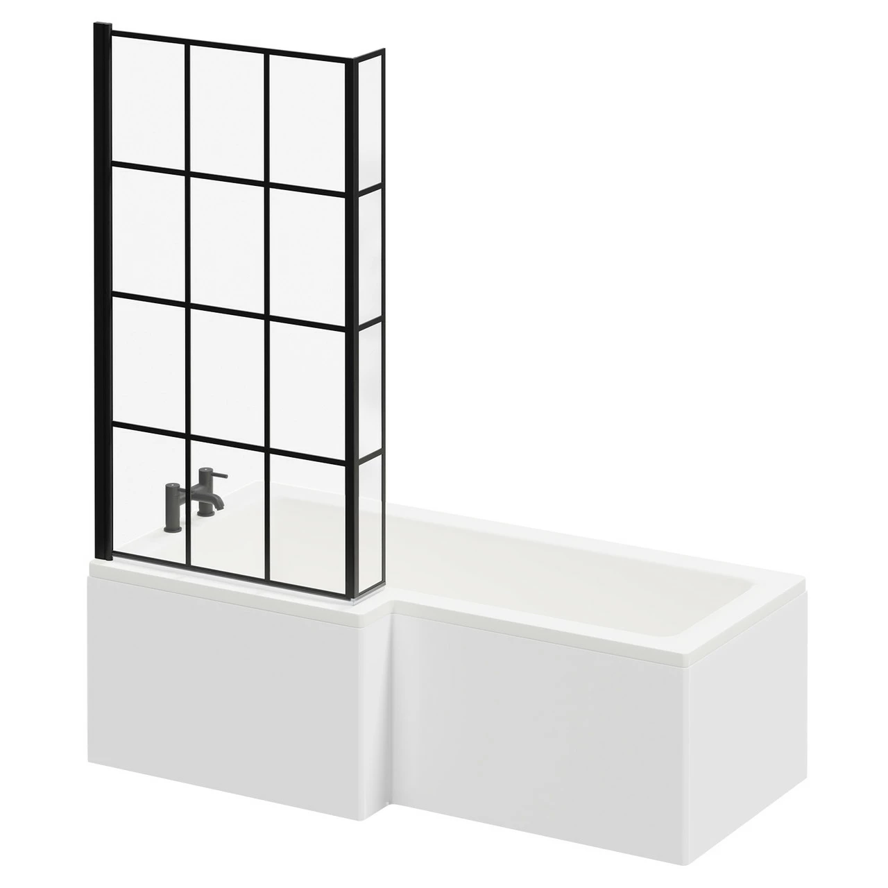 Loire 1700mm Left Hand L Shaped Shower Bath With Matt Black Bath Screen And White Acrylic Front Bath Panel - Image 2