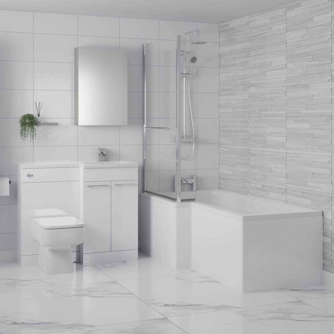 Loire 1700mm Left Hand L Shaped Shower Bath With Towel Rail Bath Screen And Front Bath Panel - Image 6