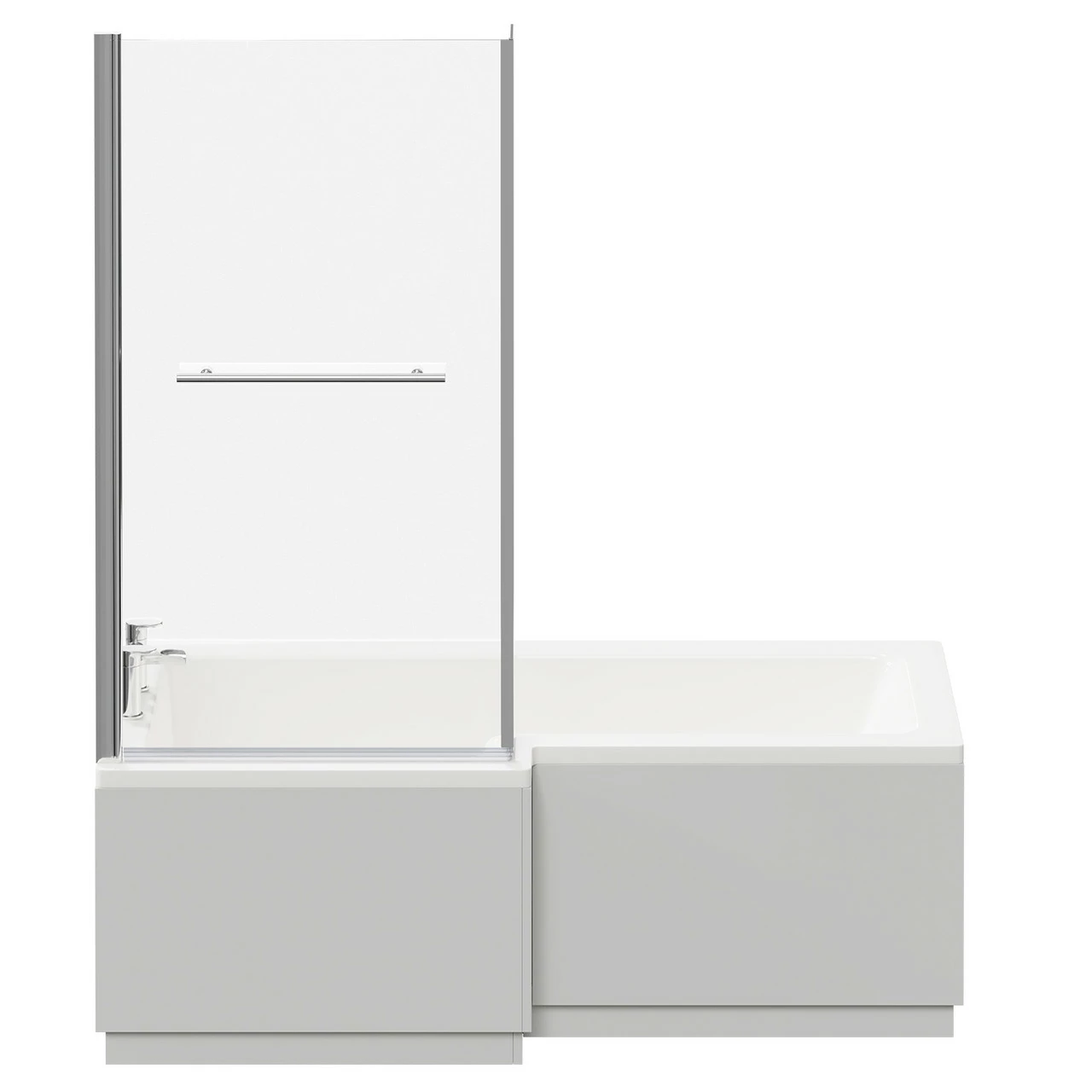 Loire 1700mm Left Hand L Shaped Shower Bath With Towel Rail Bath Screen And Gloss Grey Pearl Front And End Bath Panel - Image 4