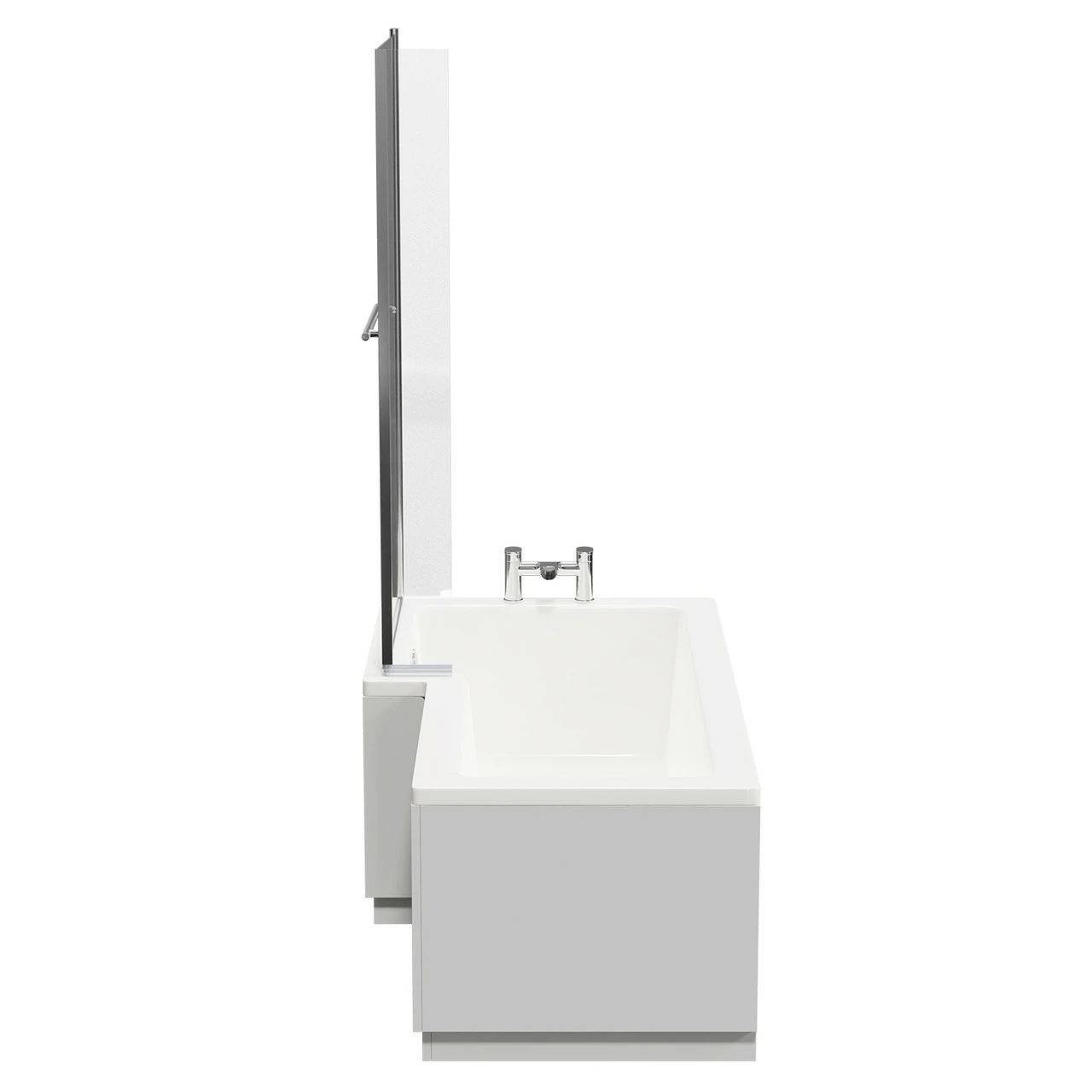 Loire 1700mm Left Hand L Shaped Shower Bath With Towel Rail Bath Screen And Gloss Grey Pearl Front And End Bath Panel - Image 5