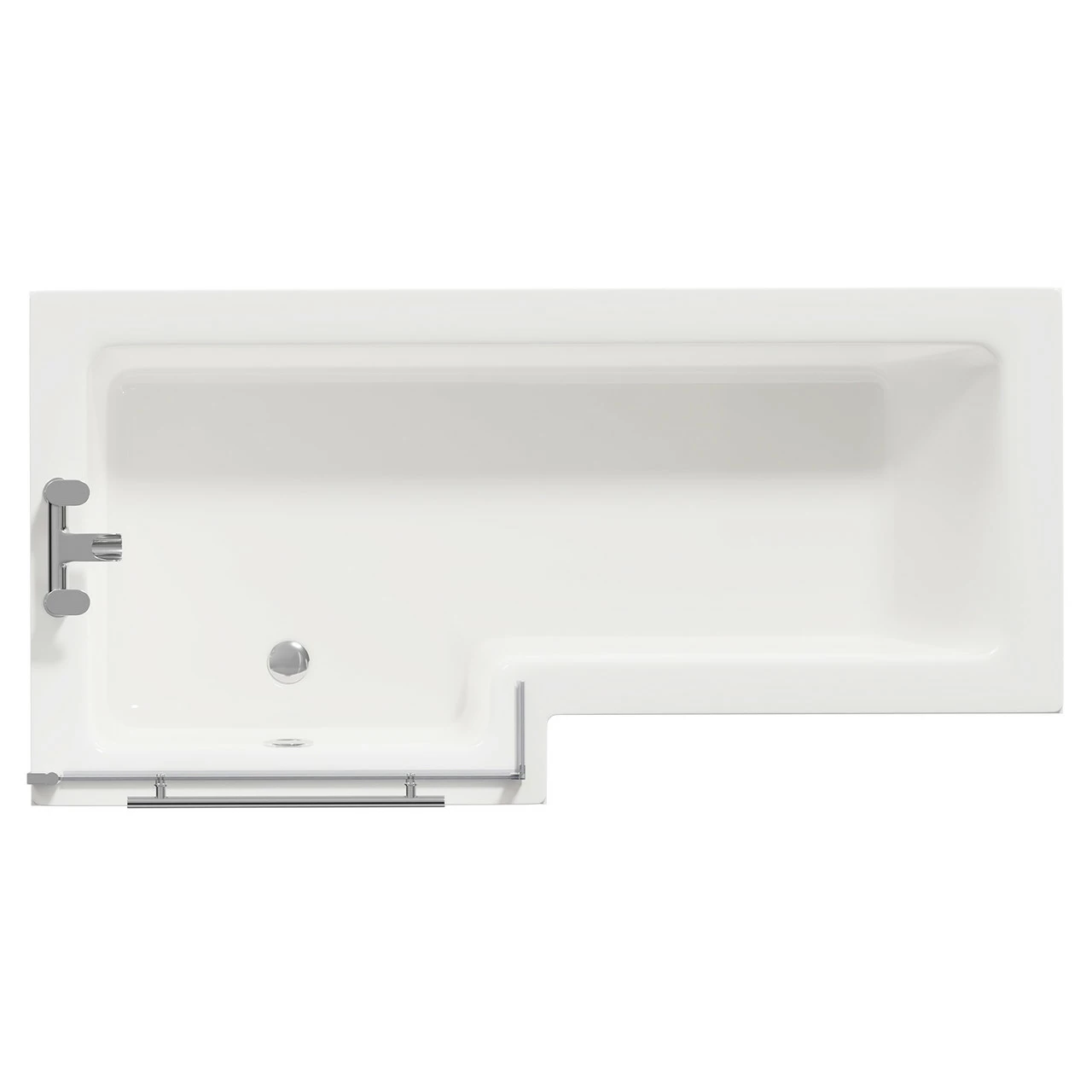 Loire 1700mm Left Hand L Shaped Shower Bath With Towel Rail Bath Screen And Gloss White Front And End Bath Panel