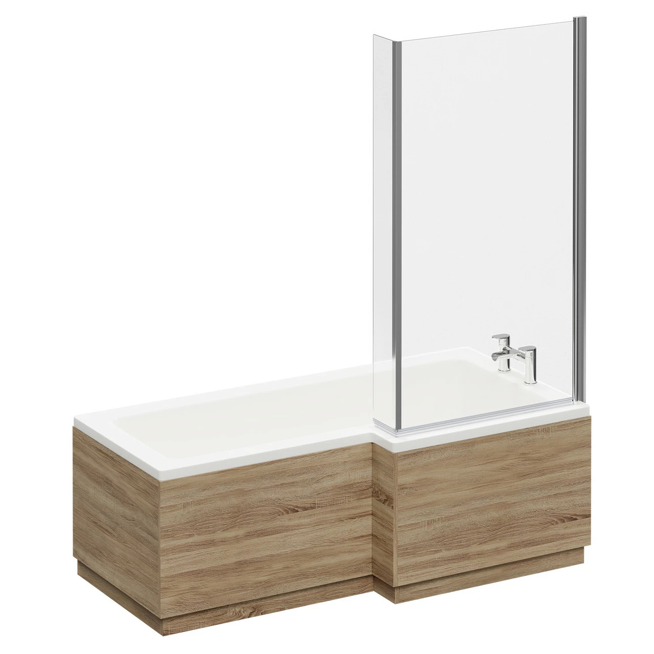 Loire 1700mm Right Hand L Shaped Shower Bath With Bath Screen And Bordalino Oak Front And End Bath Panel - Image 3