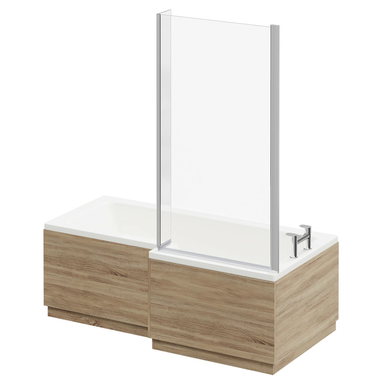 Loire 1700mm Right Hand L Shaped Shower Bath With Bath Screen And Bordalino Oak Front And End Bath Panel - Image 2