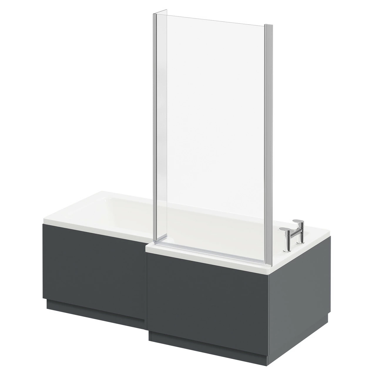 Loire 1700mm Right Hand L Shaped Shower Bath With Bath Screen And Gloss Grey Front And End Bath Panel - Image 2