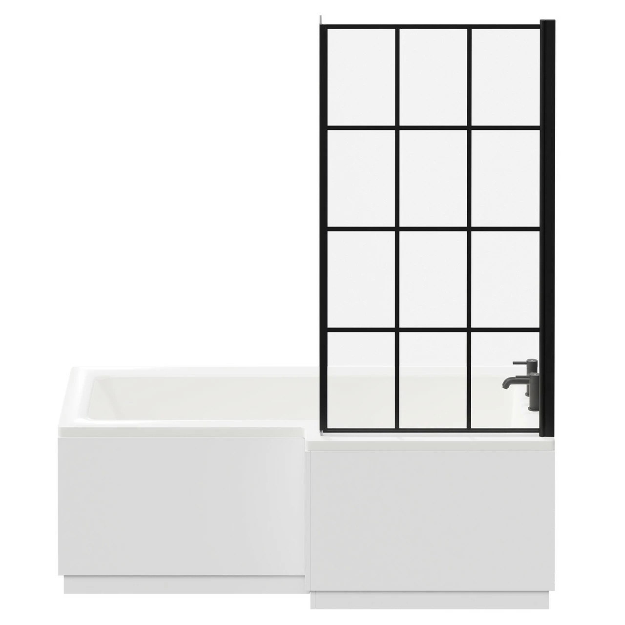 Loire 1700mm Right Hand L Shaped Shower Bath With Matt Black Bath Screen And Gloss White Front And End Bath Panel - Image 4
