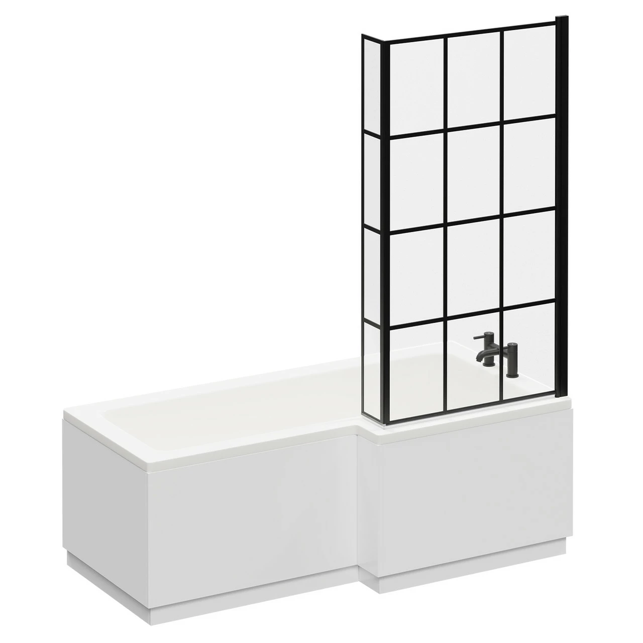 Loire 1700mm Right Hand L Shaped Shower Bath With Matt Black Bath Screen And Gloss White Front And End Bath Panel - Image 3