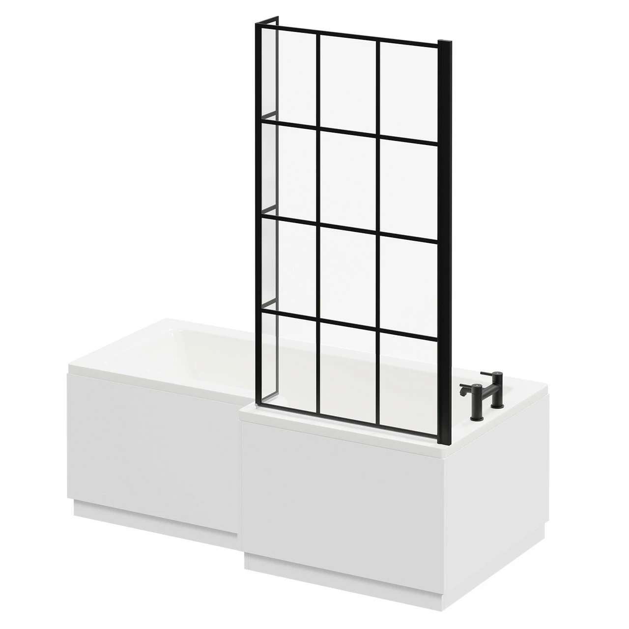 Loire 1700mm Right Hand L Shaped Shower Bath With Matt Black Bath Screen And Gloss White Front And End Bath Panel - Image 2
