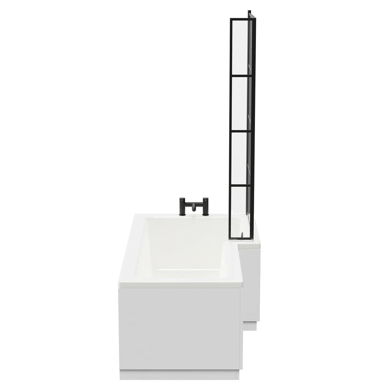 Loire 1700mm Right Hand L Shaped Shower Bath With Matt Black Bath Screen And Gloss White Front And End Bath Panel - Image 5