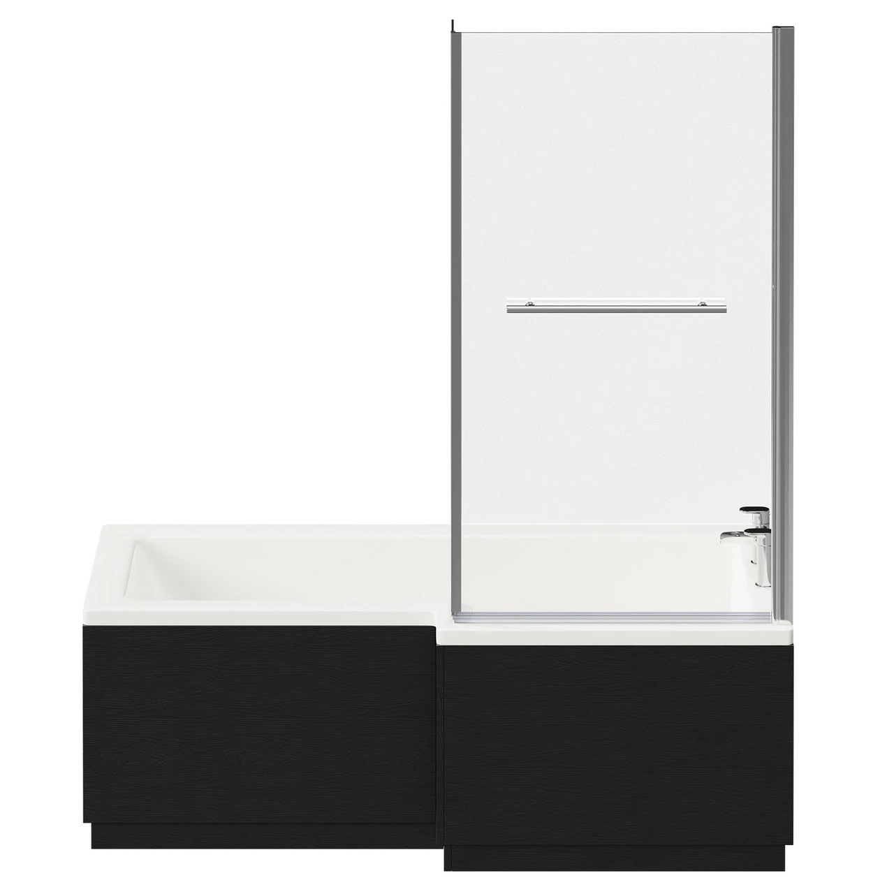 Loire 1700mm Right Hand L Shaped Shower Bath With Towel Rail Bath Screen And Nero Oak Front And End Bath Panel - Image 4