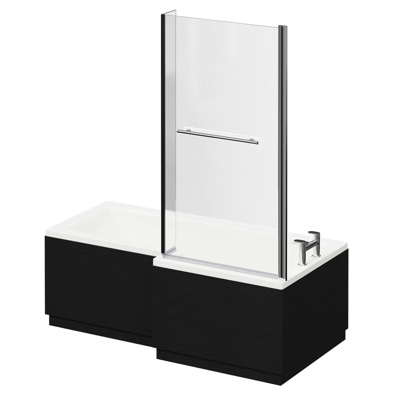 Loire 1700mm Right Hand L Shaped Shower Bath With Towel Rail Bath Screen And Nero Oak Front And End Bath Panel - Image 2