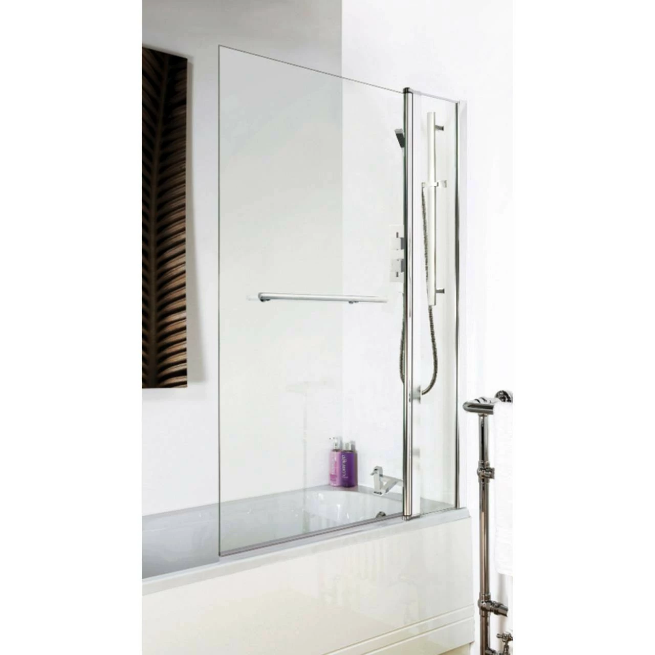 Nuie 1000mm Square 6mm Bath Screen With Fixed Panel And Rail - NSSQR2 - Image 2