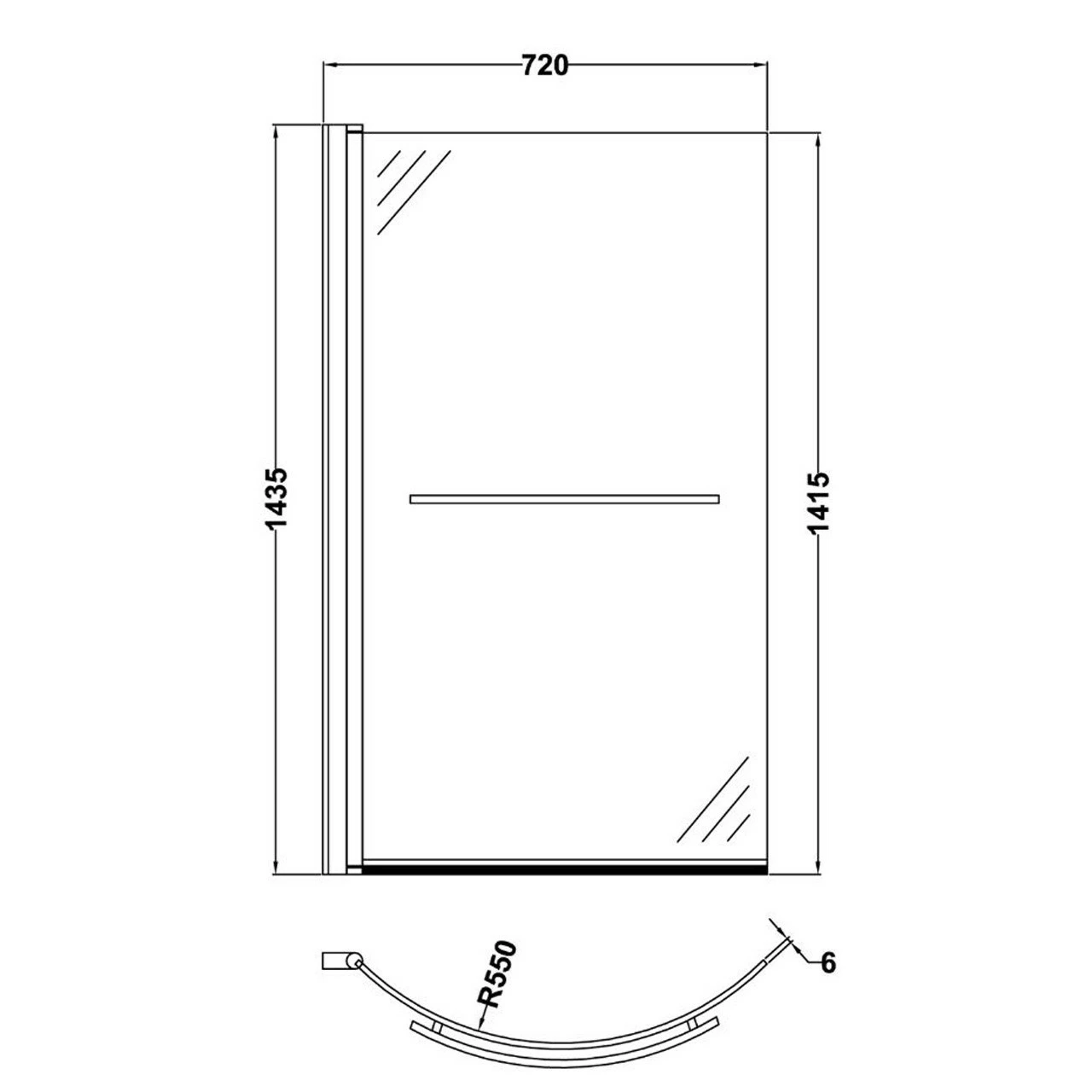 Nuie 720mm Curved Bath Screen With Rail - NCSR1 - Image 3
