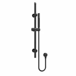 Nuie Matt Black Round Shower Slide Rail Kit With Outlet Elbow - STY442