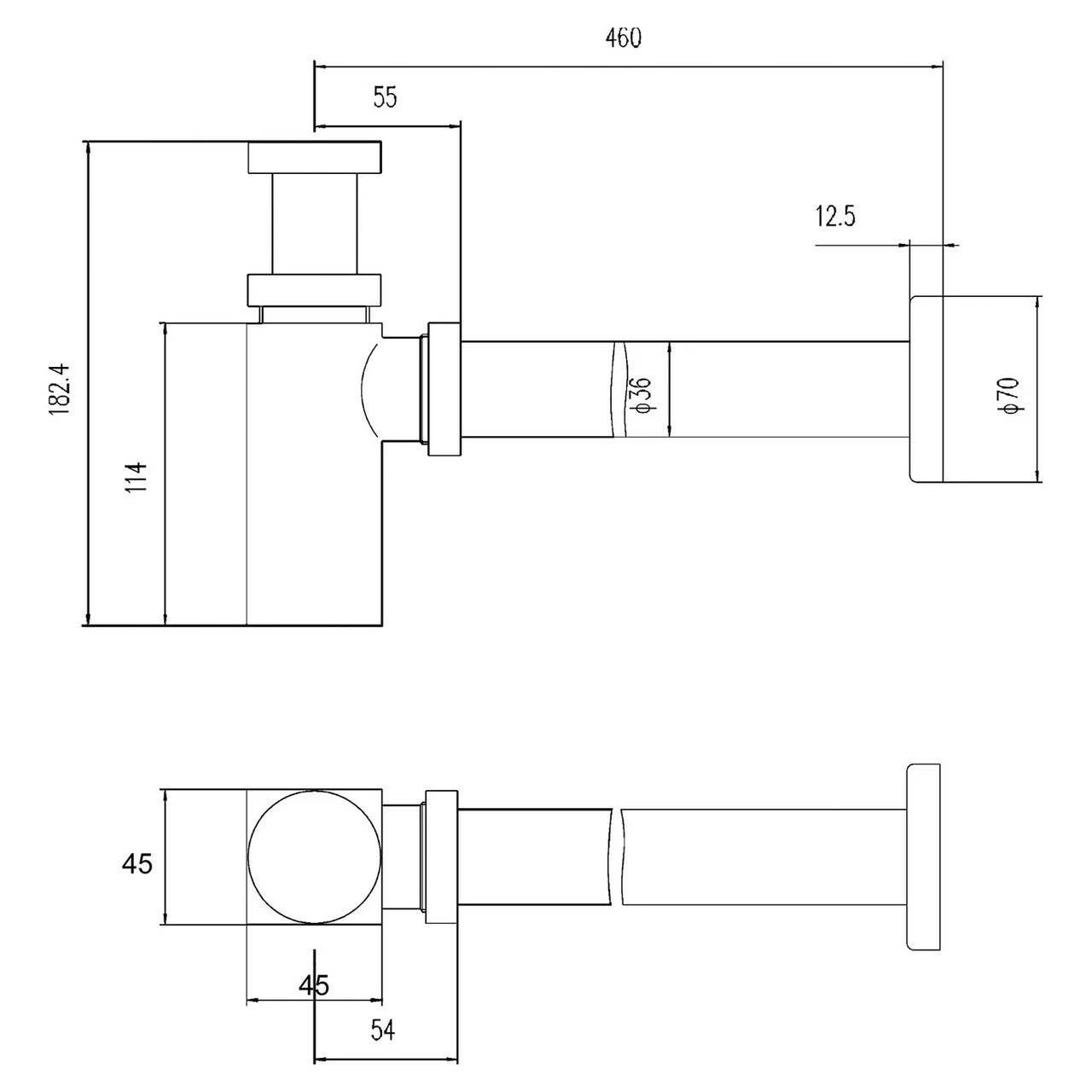 Nuie Square Bottle Trap And Extention Tube Matt Black - EK406 - Image 2