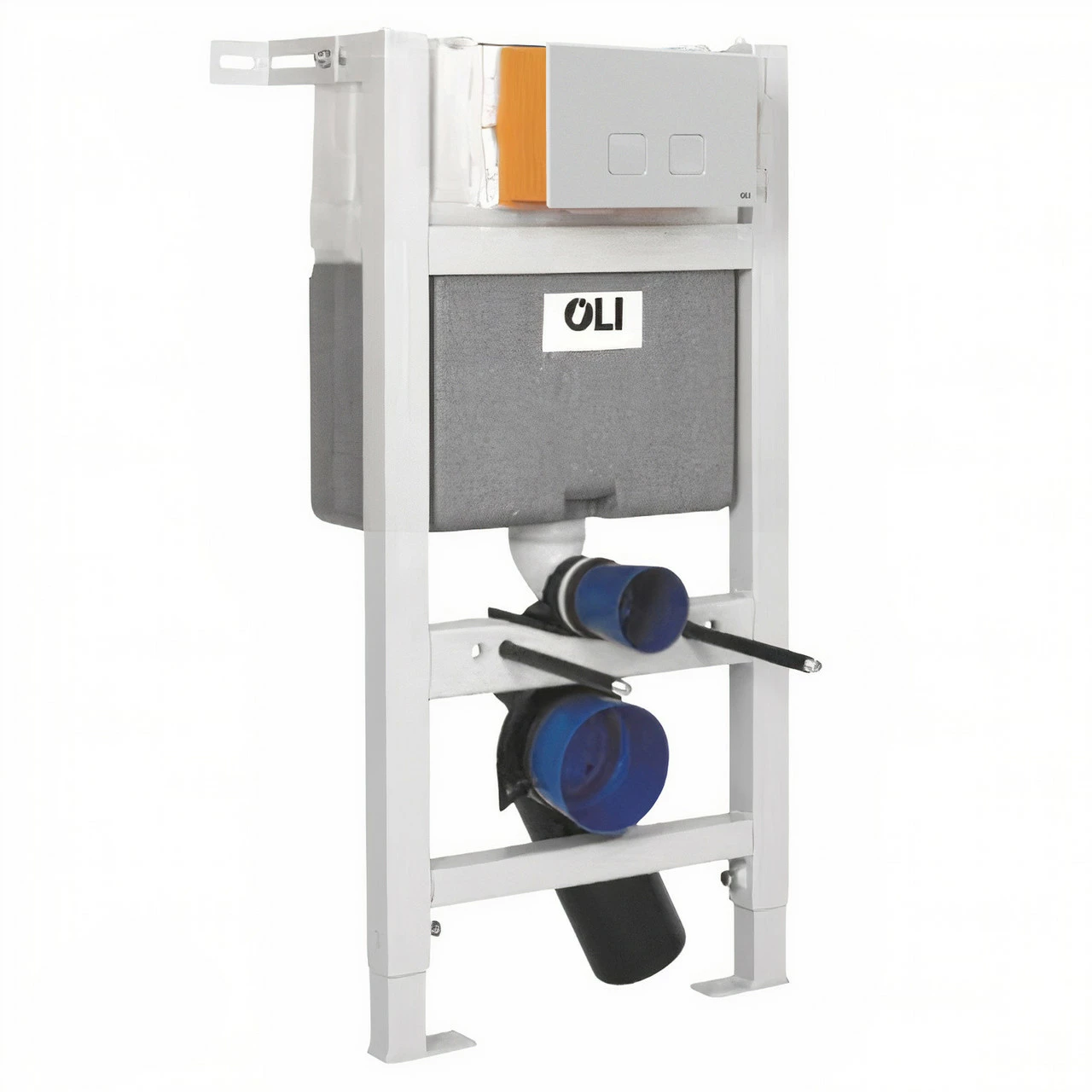 OLI Expert Plus Mechanical Low Height Concealed Cistern With Wall Frame And Basal White Dual Flush Plate With Square Buttons