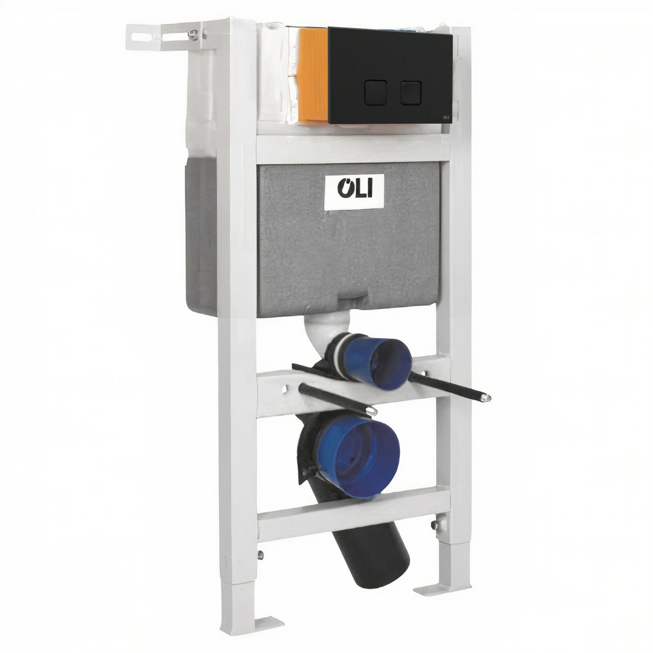 OLI Expert Plus Mechanical Low Height Concealed Cistern With Wall Frame And Basal Black Soft Touch Dual Flush Plate With Square Buttons