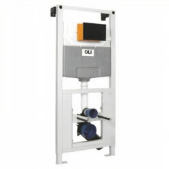 OLI 120 Plus Mechanical Mid Height Concealed Cistern With Wall Frame And Basal Black Soft Touch Dual Flush Plate With Square Buttons
