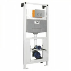 OLI 120 Plus Mechanical Mid Height Concealed Cistern With Wall Frame And Basal Satin Chrome Dual Flush Plate With Square Buttons