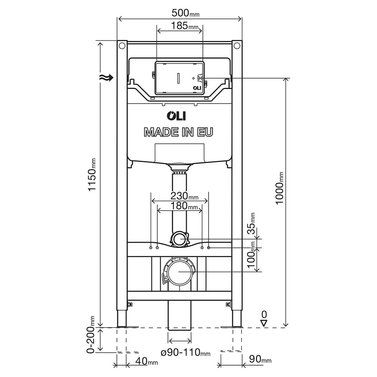 OLI 120 Plus Mechanical Mid Height Concealed Cistern With Wall Frame And Front Dual Flush - Image 3