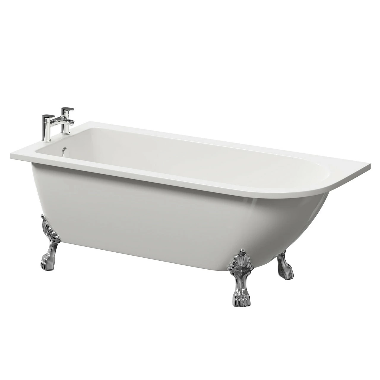 Windsor. Oxford 1700mm X 750mm Left Hand Single Ended Freestanding Shower Bath With Chrome Tiger Feet