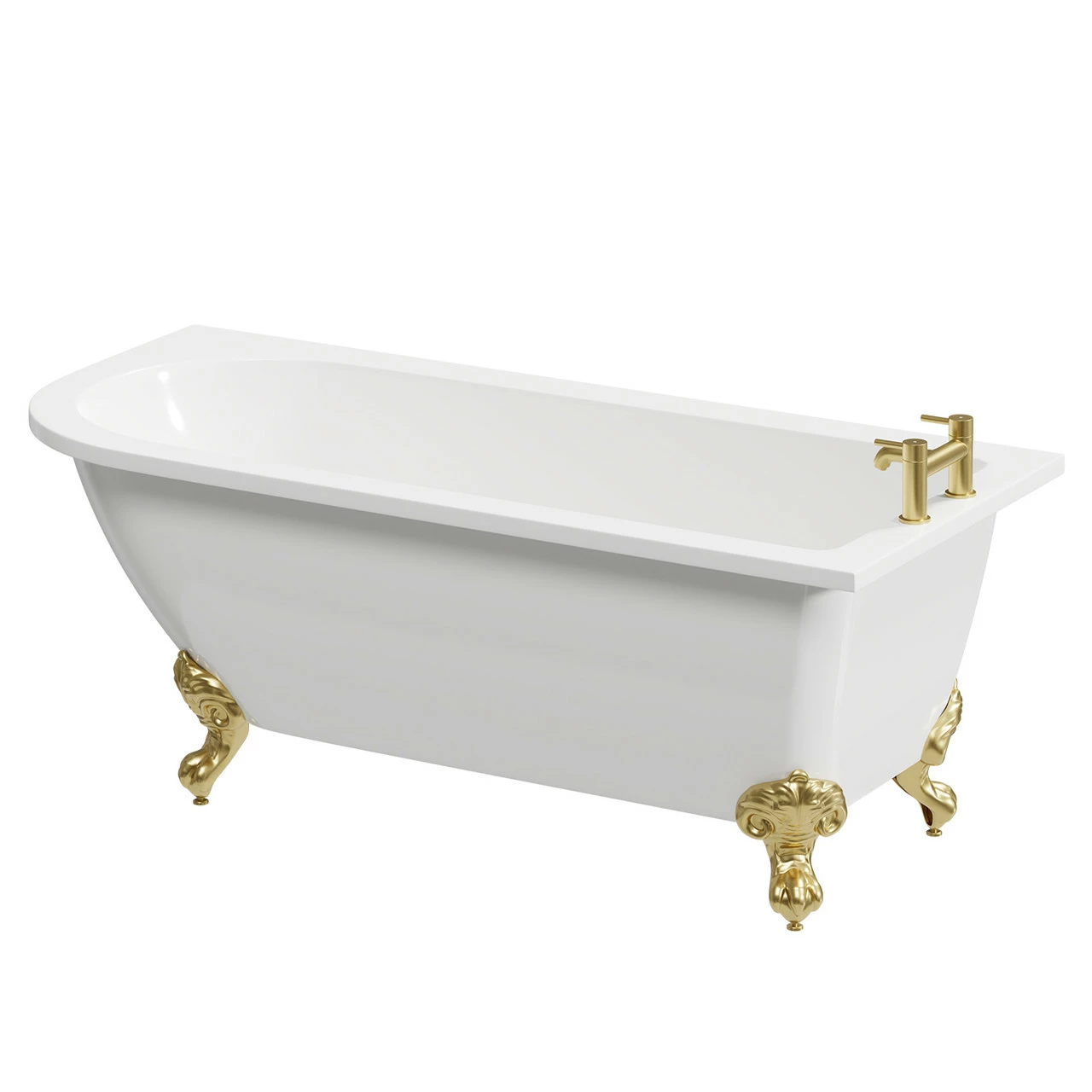Windsor. Oxford 1700mm X 750mm Right Hand Single Ended Freestanding Shower Bath With Brushed Brass Claw Feet