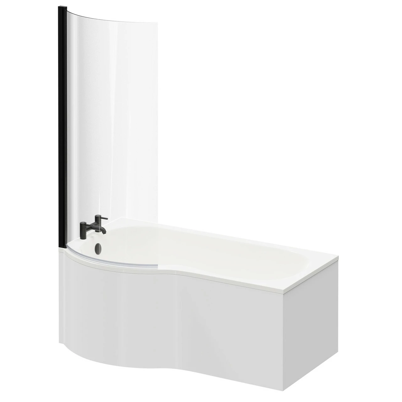 Plage 1500mm Left Hand P Shaped Shower Bath With Matt Black Bath Screen And White Acrylic Front Bath Panel - Image 2