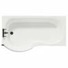 Plage 1500mm Left Hand P Shaped Shower Bath With Matt Black Bath Screen And White Acrylic Front Bath Panel