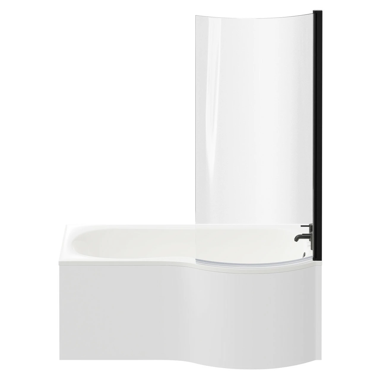 Plage 1500mm Right Hand P Shaped Shower Bath With Matt Black Bath Screen And White Acrylic Front Bath Panel - Image 4