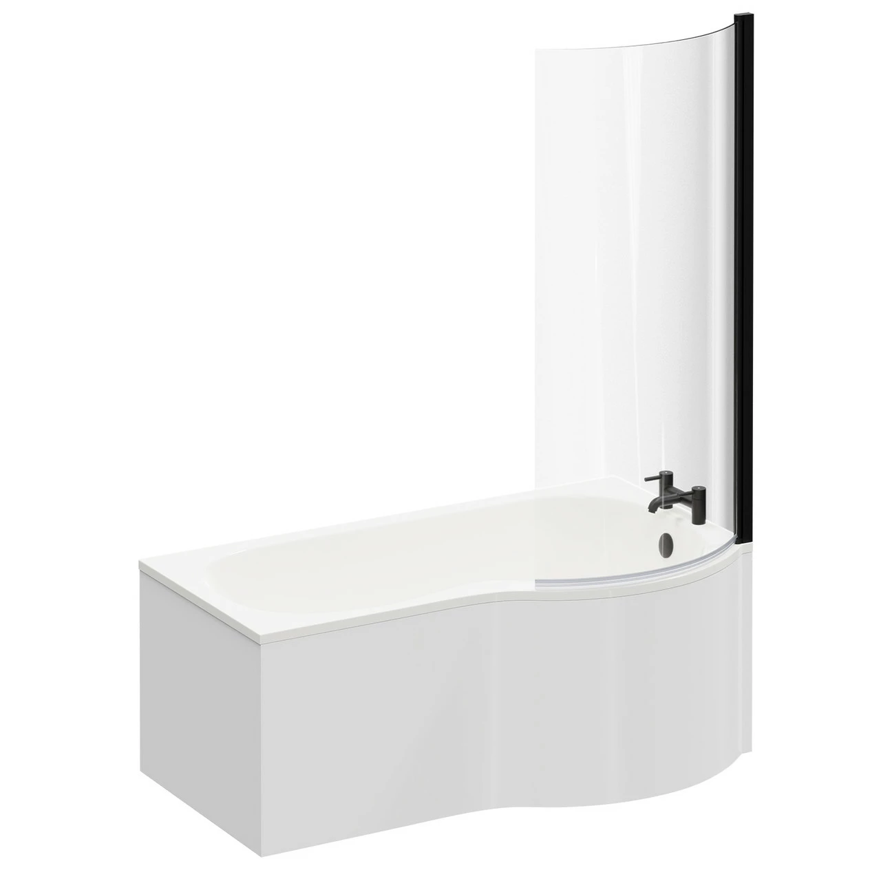 Plage 1500mm Right Hand P Shaped Shower Bath With Matt Black Bath Screen And White Acrylic Front Bath Panel - Image 3