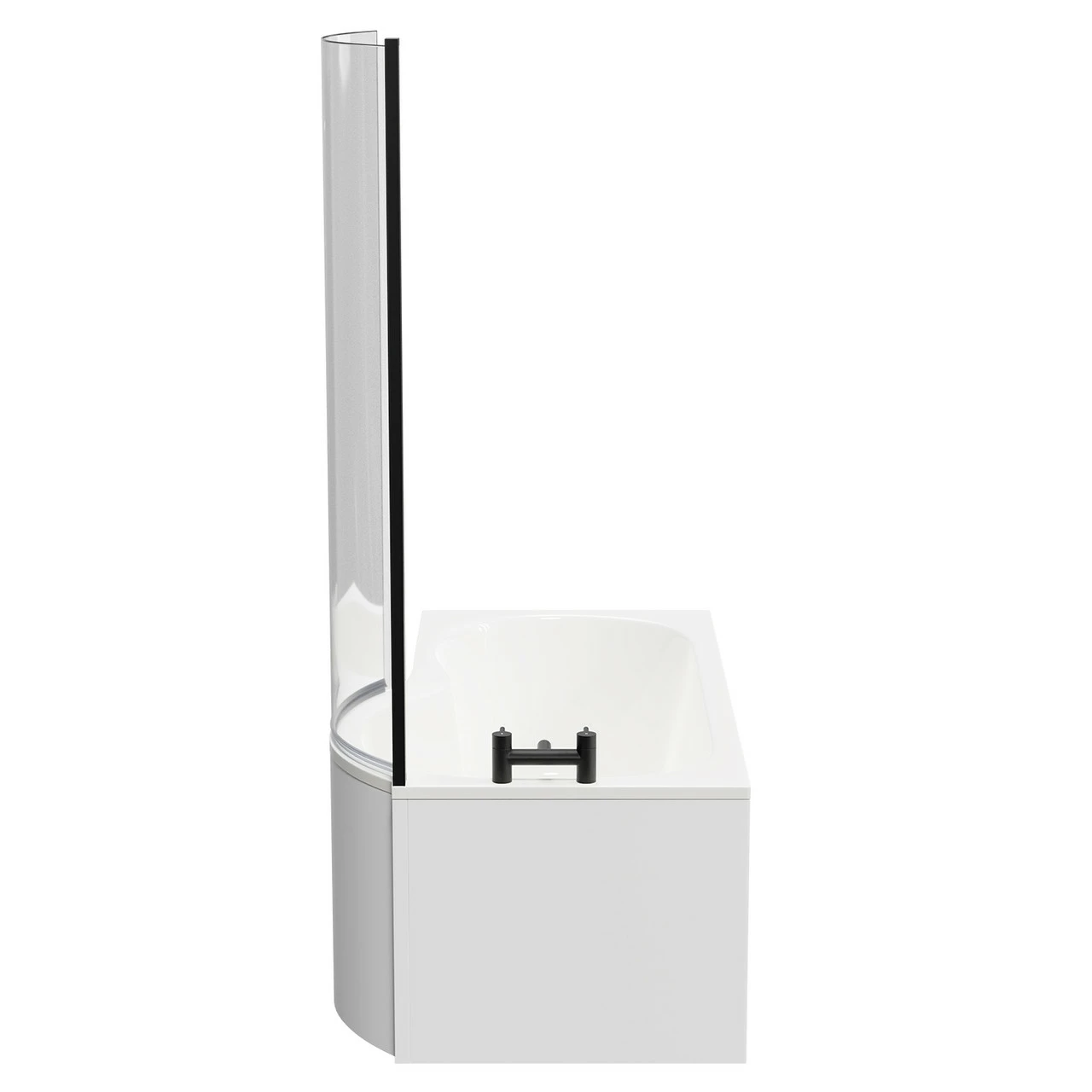 Plage 1500mm Right Hand P Shaped Shower Bath With Matt Black Bath Screen And White Acrylic Front Bath Panel - Image 5