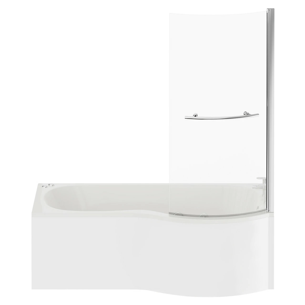 Plage 1700mm 12 Jet Chrome V-Tec Right Hand P Shaped Whirlpool Shower Bath With Towel Rail Bath Screen And Front Bath Panel - Image 4