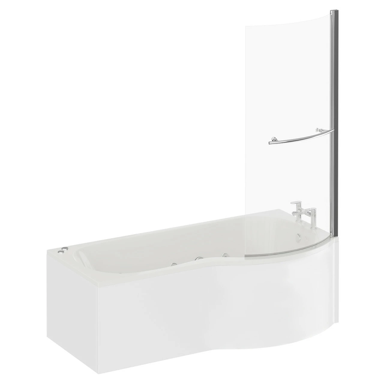 Plage 1700mm 12 Jet Chrome V-Tec Right Hand P Shaped Whirlpool Shower Bath With Towel Rail Bath Screen And Front Bath Panel - Image 3