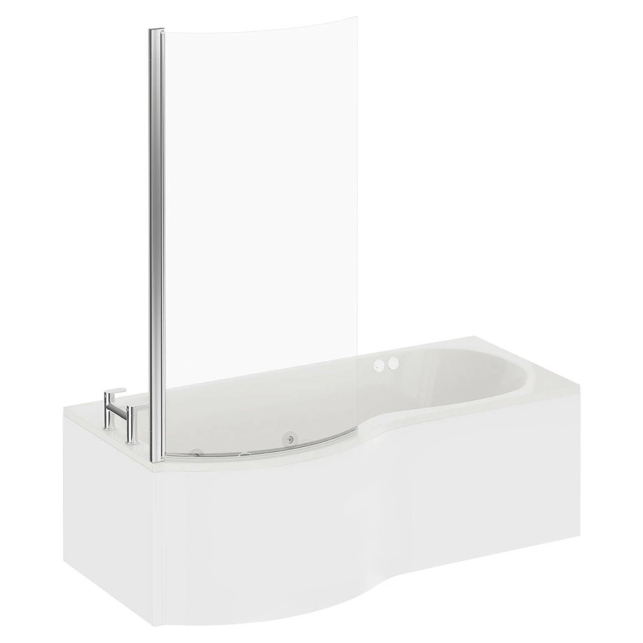 Plage 1700mm 6 Jet Chrome Flat Jet Left Hand P Shaped Whirlpool Shower Bath With Bath Screen And Front Bath Panel - Image 3