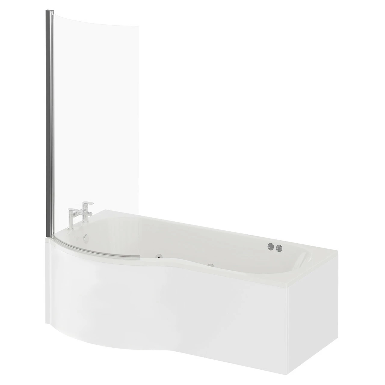 Plage 1700mm 6 Jet Chrome Flat Jet Left Hand P Shaped Whirlpool Shower Bath With Bath Screen And Front Bath Panel - Image 2