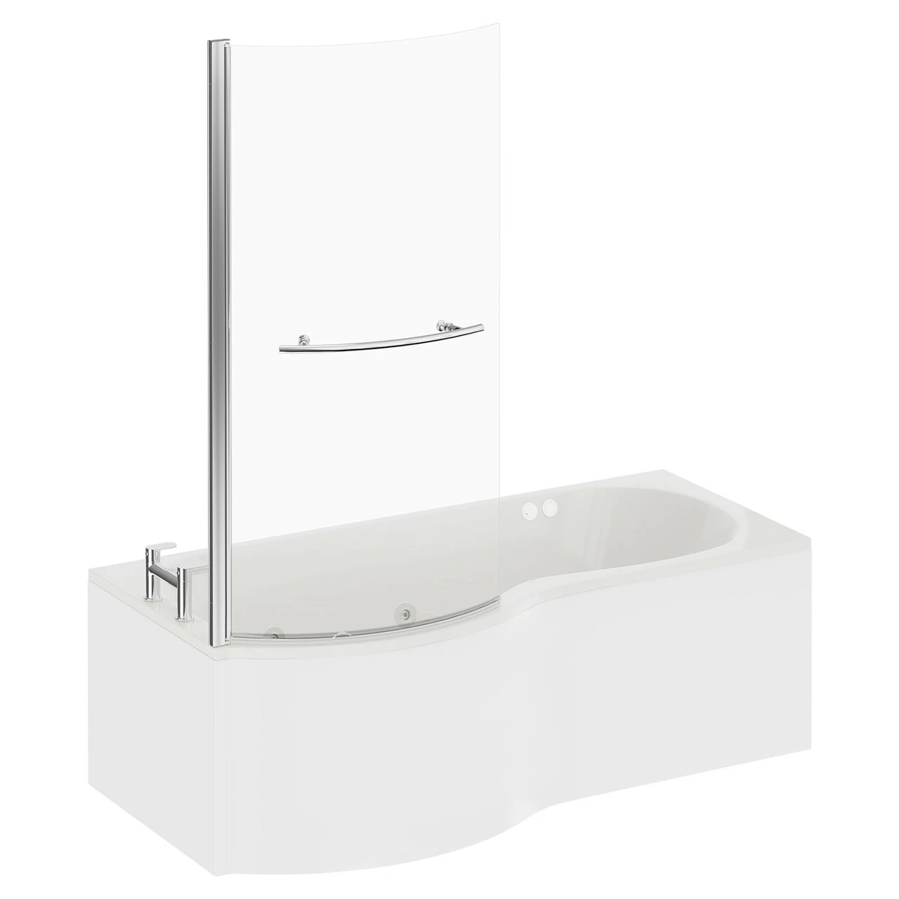 Plage 1700mm 6 Jet Chrome Flat Jet Left Hand P Shaped Whirlpool Shower Bath With Towel Rail Bath Screen And Front Bath Panel - Image 3