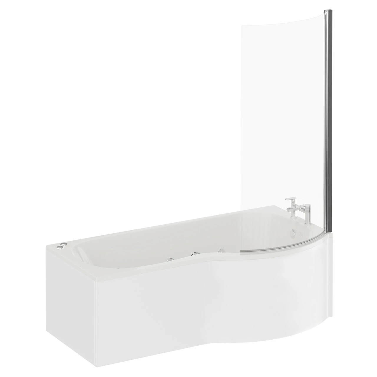 Plage 1700mm 6 Jet Chrome V-Tec Right Hand P Shaped Whirlpool Shower Bath With Bath Screen And Front Bath Panel - Image 3