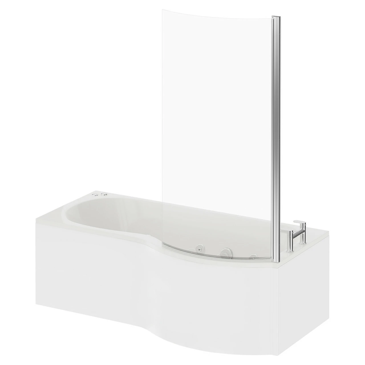 Plage 1700mm 6 Jet Chrome V-Tec Right Hand P Shaped Whirlpool Shower Bath With Bath Screen And Front Bath Panel - Image 2