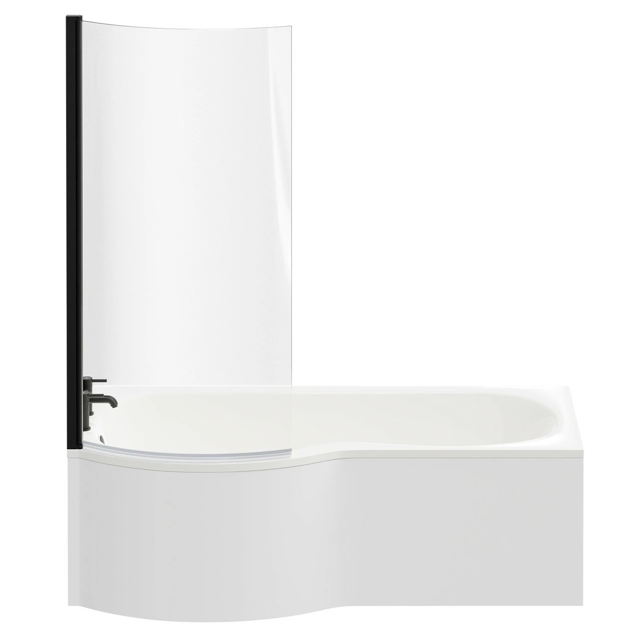 Plage 1700mm Left Hand P Shaped Shower Bath With Matt Black Bath Screen And White Acrylic Front Bath Panel - Image 4