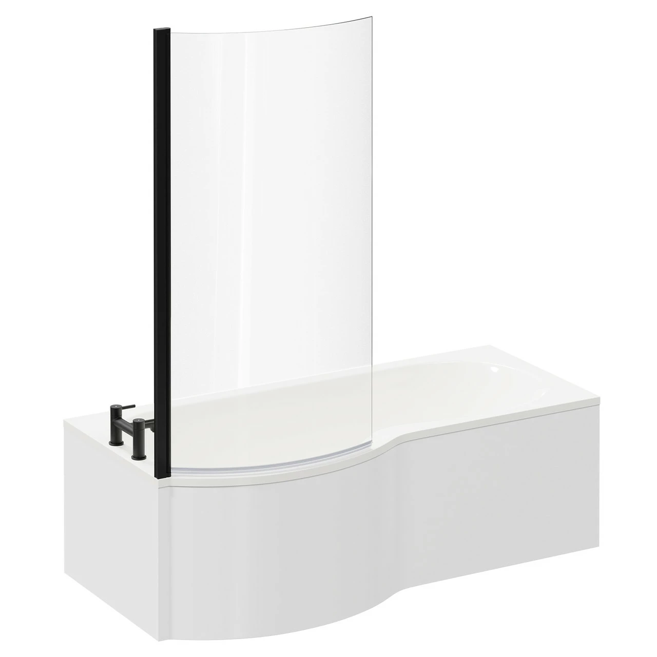 Plage 1700mm Left Hand P Shaped Shower Bath With Matt Black Bath Screen And White Acrylic Front Bath Panel - Image 3