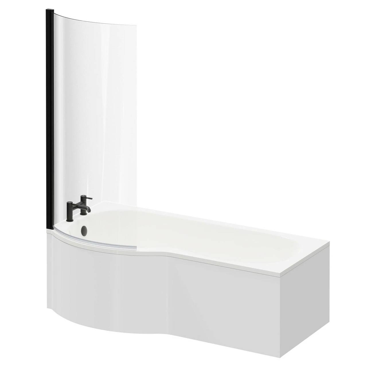 Plage 1700mm Left Hand P Shaped Shower Bath With Matt Black Bath Screen And White Acrylic Front Bath Panel - Image 2