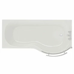 Plage 1700mm Right Hand P Shaped Shower Bath With Towel Rail Bath Screen And Front Bath Panel