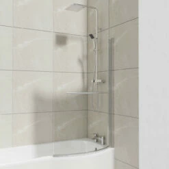 Plage Polished Chrome 720mm Single Section Curved P Shaped Bath Shower Screen With Towel Rail
