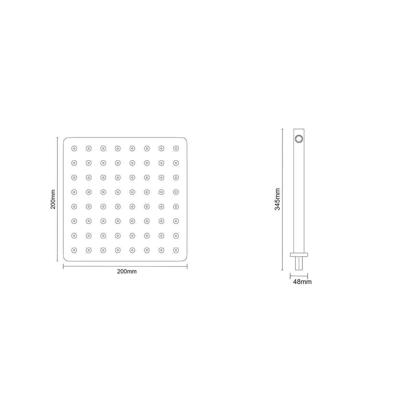 Polished Chrome 200mm Thin Square Fixed Shower Head And Wall Arm - Image 6