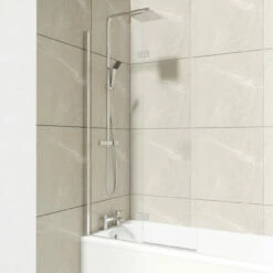 Polished Chrome 875mm Left Hand Two Panel Infold Bath Shower Screen